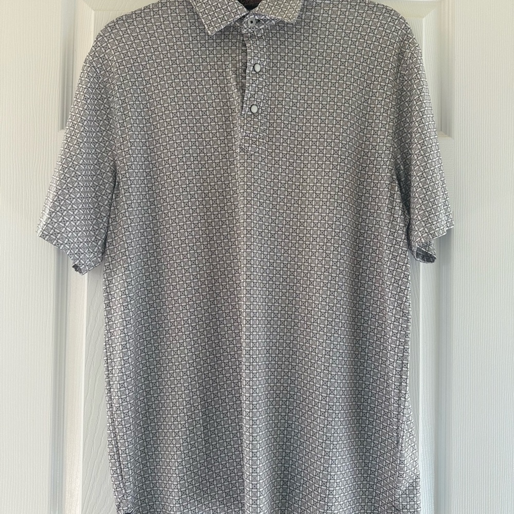 Men's Geometric Pattern Polo Shirt - Black and White